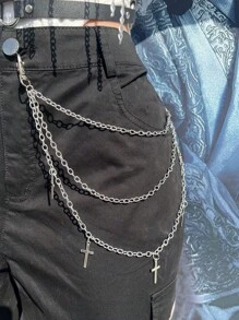 ROMWE Goth 1入女式火焰十字花裝飾三層腰鏈,適用於褲子 - 銀色 - 查看 1