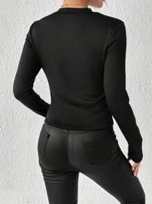 SHEIN Clasi Ách lưới Cổ giả Lót nhiệt Áo thun - màu đen - Xem 2
