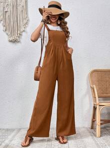 SHEIN VCAY Mono De Color Sólido Para Mujer - Marrón - Ver 5