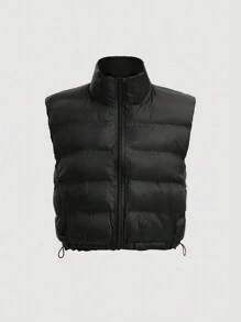 GENKIRA Puffer Casual Solid Color Vest For Winter Fall Cloth For Women - Black - View 2