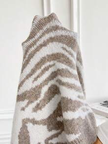SHEIN Essnce 斑馬紋下垂肩毛衣 - 彩色 - 查看 6