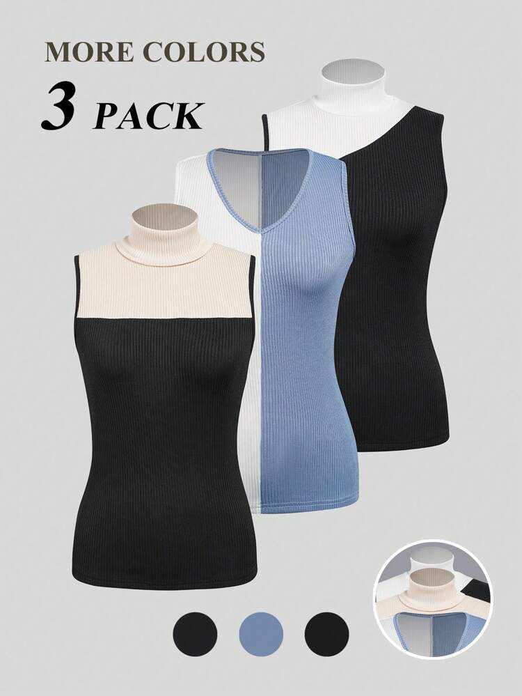 Women's 3pcs Color Block Tank Tops
