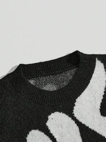 ROMWE MEN Street Life 男士針織背心,有文本圖案 - 黑色 - 查看 4