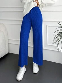 RueChic Solid Knot Waist Straight Leg Pants - Blue - View 1