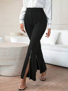 SHEIN Privé 女性帶拉鍊裝飾下擺的喇叭褲