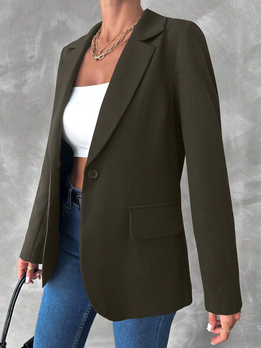 EURMUSE Ladies' Solid Color Suit Jacket - Khaki - View 1