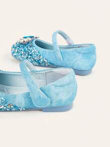 女童公主裙鞋鑲水晶艾莎公主扁平閃亮鑲鑽鞋鋼琴表演舞台鞋 - 藍色 - 查看 2