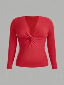 Flirla Suéter de punto de 3 piezas de talla grande en unicolor, suéter de punto de otoño e invierno - Negro - Ver 5