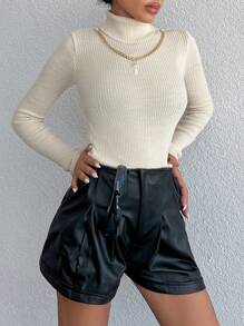 EURMUSE 高領肋紋針織毛衣 - 米色 - 查看 5