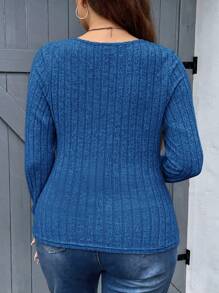 SHEIN Essnce Women'S Plus Size V-Neck Ribbed Ribbed T-Shirt - Royal Blue - View 2