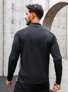 Street Sport 男士拉鍊前立領插肩袖運動夾克 - 黑色 - 查看 2