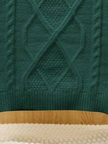 SHEIN Tween 男孩休閒寬鬆長袖高領毛衣 - 墨綠色 - 查看 5