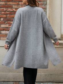 SHEIN LUNE 女性加大碼單色鬆身開衫,前開襟,下垂肩 - 灰色 - 查看 2