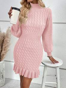 SHEIN Clasi 時尚燈籠袖毛衣連衣裙女裝 - 粉色 - 查看 4