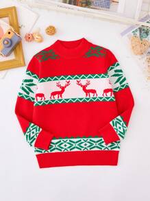 Con trai ( Nhỏ bé ) Giáng sinh Chặn màu Hình Deer Đúng mốt Áo chui đầu Áo len - Đỏ - Xem 1