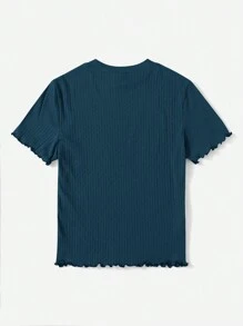 SHEIN Essnce Talla grande Camiseta ribete en forma de lechuga tejido de canalé - Agua verde azul - Ver 2