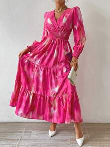 Breezaya Women's Shirred Waist Ruffle Hem Dress Maxi Women Outfit Fall Cloth For Women - Multicolor - View 5