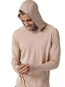 Manfinity Sport Corelite 男友风男士插肩袖连帽运动卫衣 男友风男士卫衣 - 杏色 - 查看 1