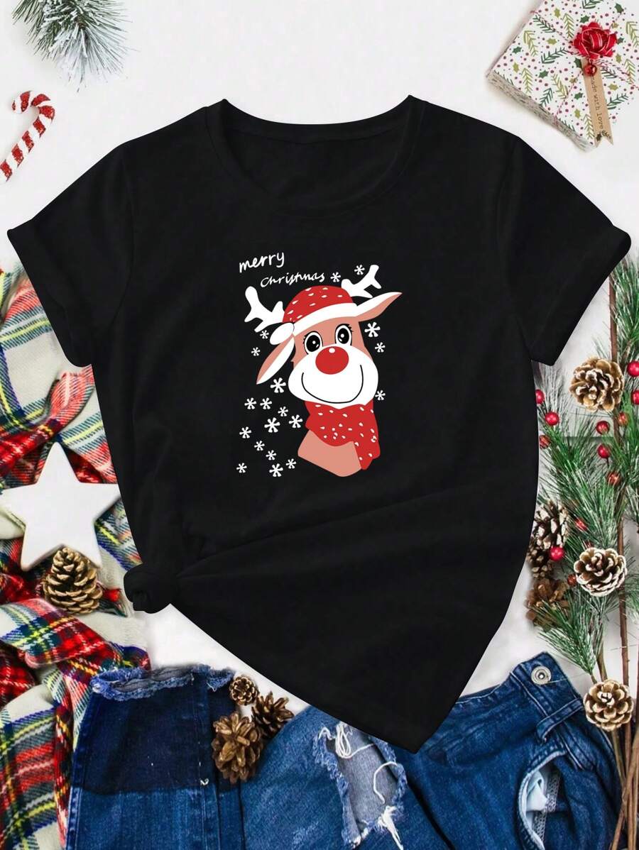 Maweii Plus Christmas Print Tee - Black - View 1