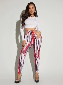 SHEIN SXY 綜合印花中空腰側開叉打底褲 - 彩色 - 查看 5