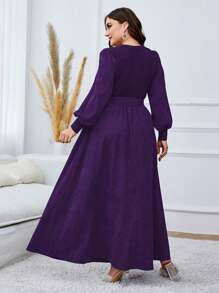 Mulvari Váy ren thắt lưng cỡ lớn, cho mùa đông, trang phục vải nhung dài cho phụ nữ - Màu tím - Xem 2