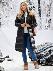 SHEIN Abrigo con capucha de maternidad con patchwork, para el invierno