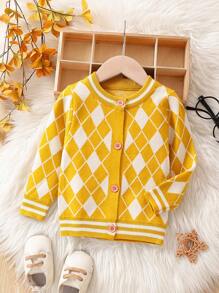 Baby Boys' Diamond Pattern Button-up Cardigan - Yellow - View 1