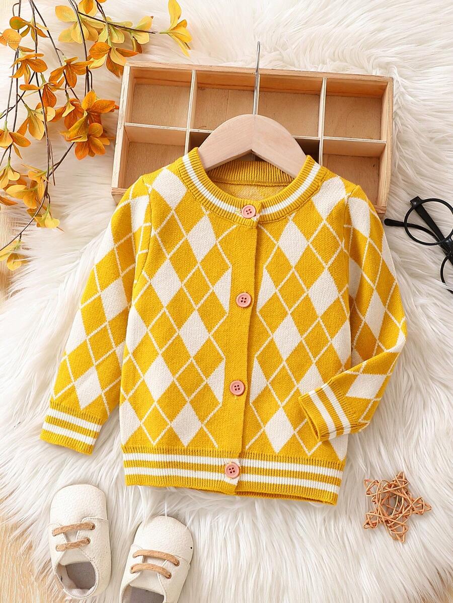 Baby Boys' Diamond Pattern Button-up Cardigan - Yellow - View 1