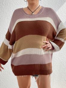 Flirla 大尺碼條紋休閒百搭毛衣 - 彩色 - 查看 4