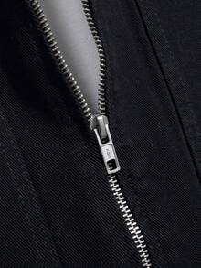 Manfinity Homme Men's Loose Fit Denim Jacket With Flip-Cuffs And Zippered Pockets - Black - View 8