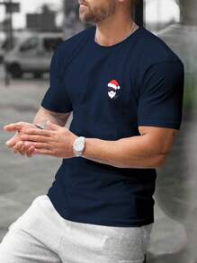 Manfinity Men's Short Sleeve Christmas Pattern T-shirt - Navy Blue - View 1