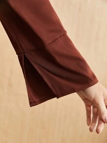 BizChic 前开衩袖口纽扣衬衫 - 棕色 - 查看 9