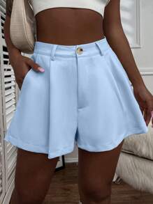 SHEIN LUNE Women's Shorts With Pockets - Baby Blue - View 6