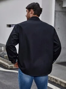 SHEIN Manfinity Homme 男裝大尺寸幾何印花鬆身鈕扣襯衫 - 黑色 - 查看 2