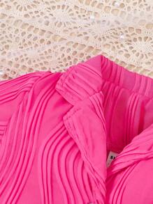 SHEIN Baby Girl Infant Girls' Turn-Down Collar Shirt And Pants Set - Hot Pink - View 8