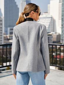 SHEIN BIZwear Của phụ nữ Single-breasted Len áo - Màu Xám nhạt - Xem 2