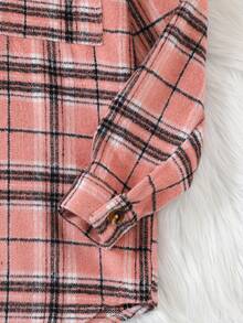 青少年女孩格紋口袋補丁外套