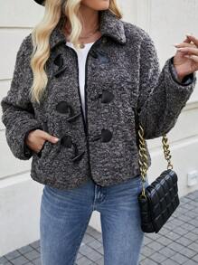 SHEIN LUNE Women's Coat With Horn Buckle Fall Cloth For Women - Dark Grey - View 1