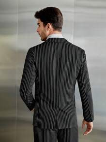 Manfinity VCAY Men's Woven Casual Blazer, For Fall Winter - Black and White - View 2