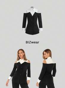 BizChic 女士色塊2合1西裝外套 - 黑與白 - 查看 5