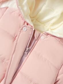 Baby Girls' Stylish & Casual Jumpsuit With Long Sleeve & Warm Coat, Suitable For Outdoor Activities, Winter - Multicolor - View 3