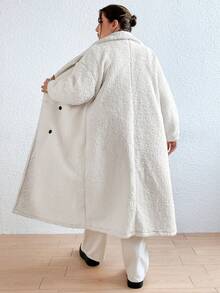 Flirla 加大號翻領雙排扣泰迪外套 - 杏色 - 查看 5