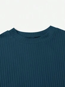 SHEIN Essnce Talla grande Camiseta ribete en forma de lechuga tejido de canalé - Agua verde azul - Ver 5