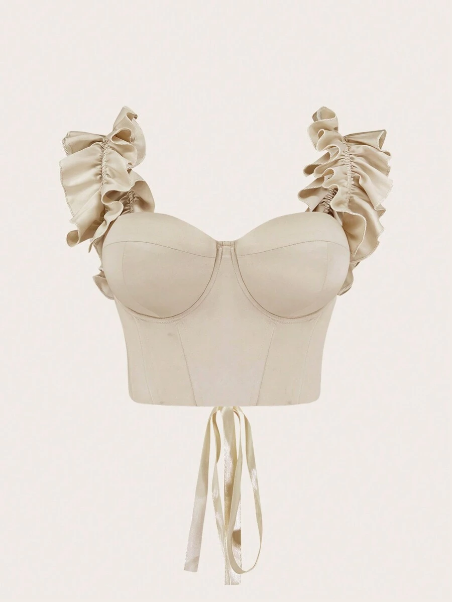 SHEIN MOOSTA 女款純色細肩帶吊帶上衣加大尺寸 - 卡其色 - 查看 1