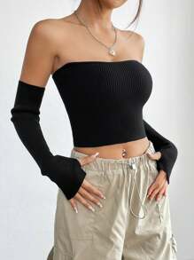 Lunelith SHEIN Lunessa Women's Off Shoulder Cropped Knit Top Fall Cloth For Women