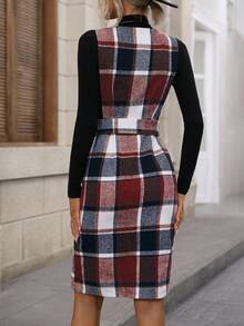 SHEIN Clasi In kẻ sọc Thắt lưng - Màu Đỏ Sâu - Xem 2