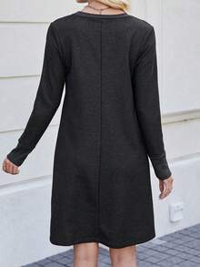 SHEIN LUNE Của phụ nữ Chi tiết Nút Đầm - màu đen - Xem 2