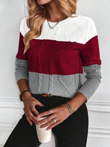 SHEIN Essnce 拼色圓領毛衣 - 彩色 - 查看 4