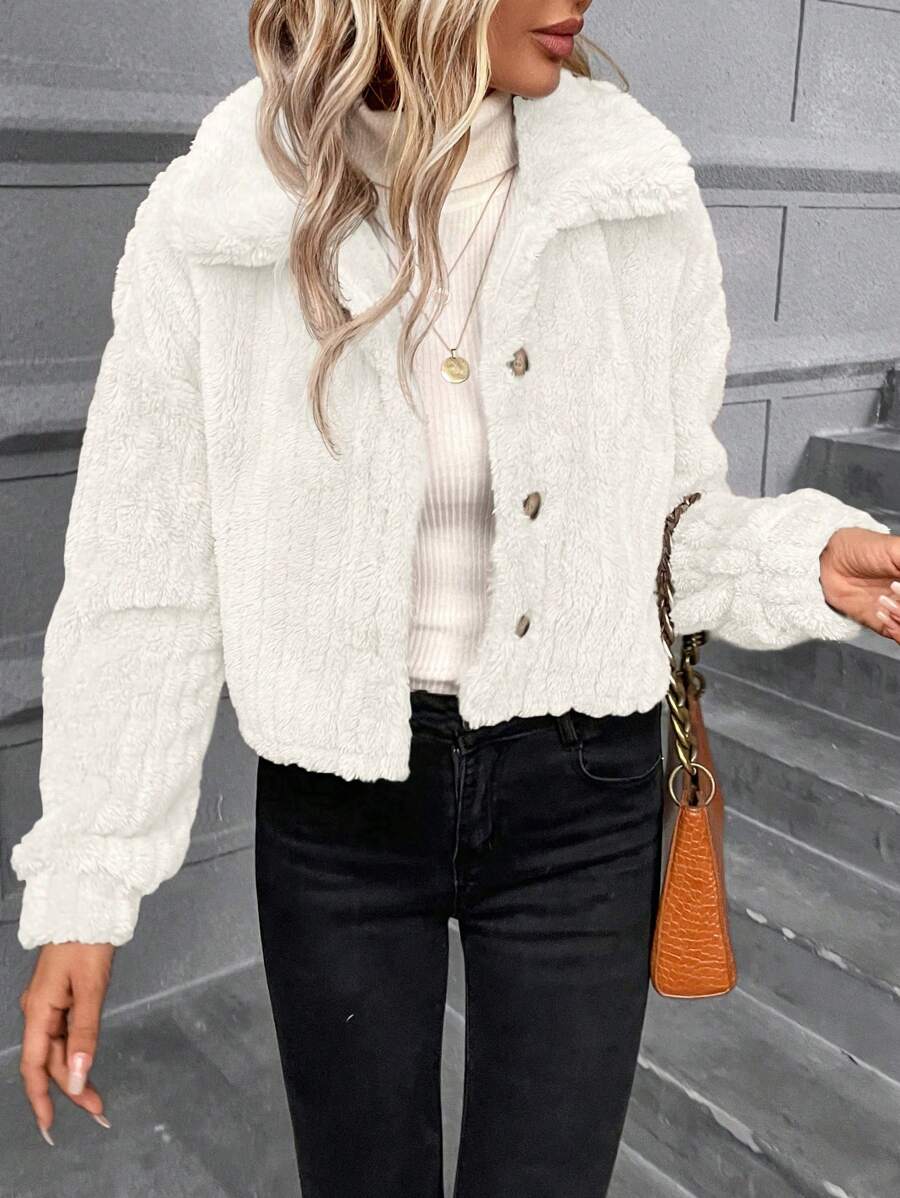 SHEIN Frenchy Của phụ nữ Nút phía trước Thả vai Sang trọng Áo khoác - Màu be - Xem 1