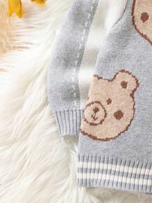Young Boys' Bear Print Sweater - Grey - View 4